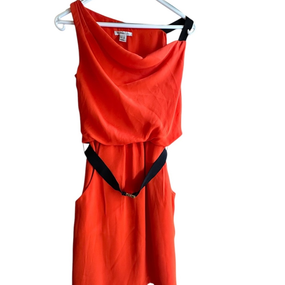 Dark orange and Black One Shoulder Cowl Neck Sundress